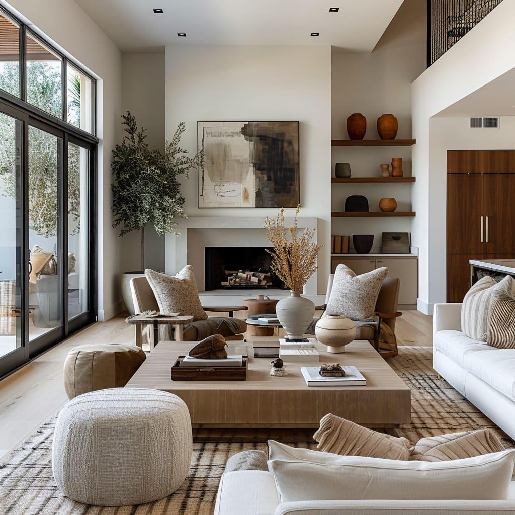 Include natural elements like driftwood or branches for a rustic touch in your Earthy Living Room