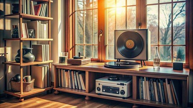 A record player brings nostalgic sounds and a retro feel to your vintage living room