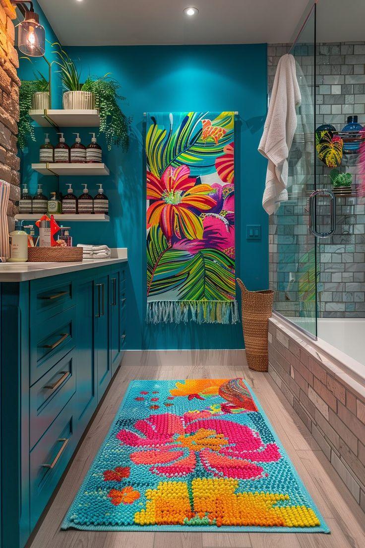 Colorful tiles can elevate your boho bathroom’s visual appeal