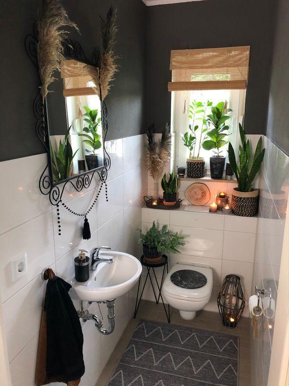 Personalize with travel-inspired decor in your boho bathroom