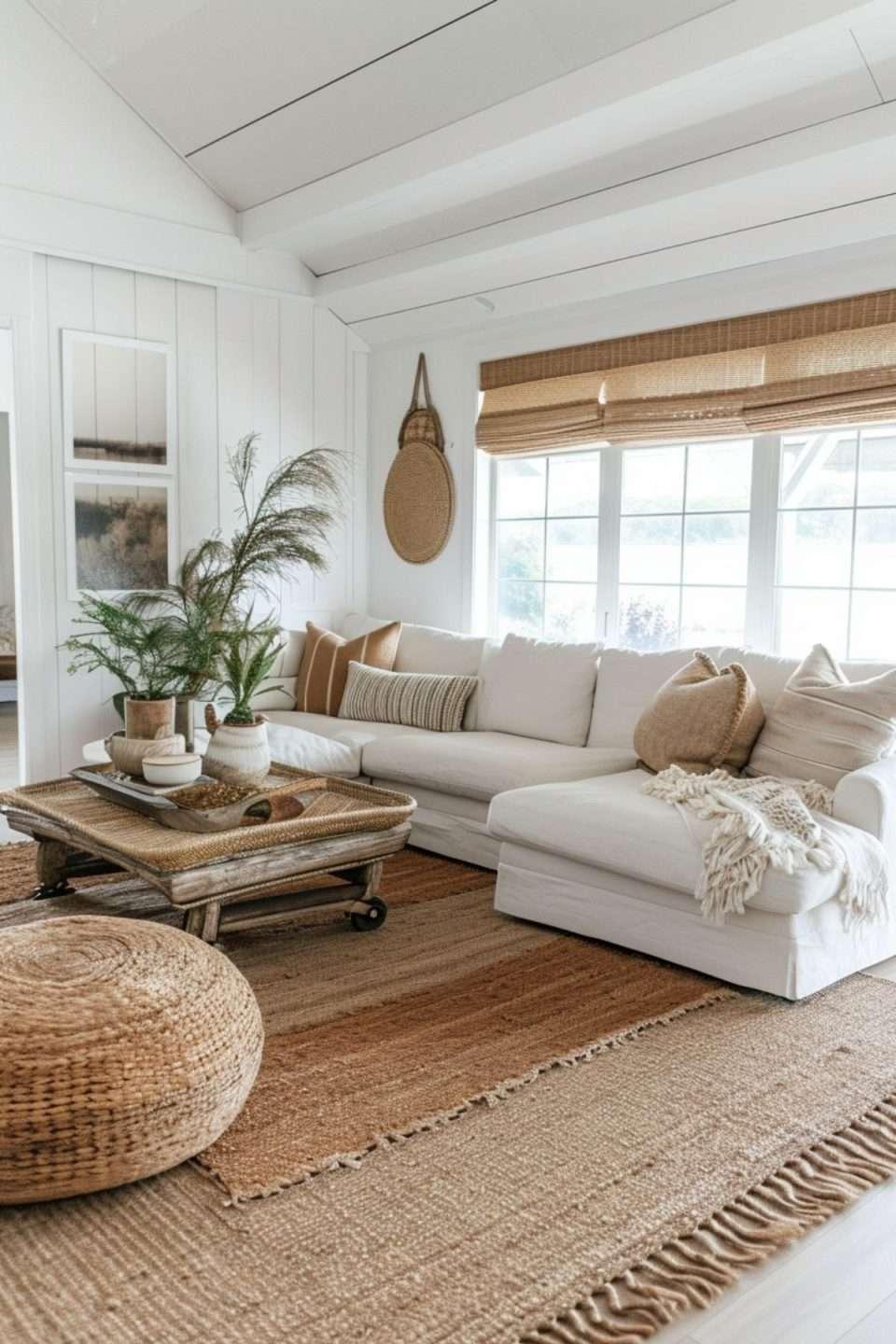 Use seagrass or jute flooring to add organic warmth to your Boho Living Room