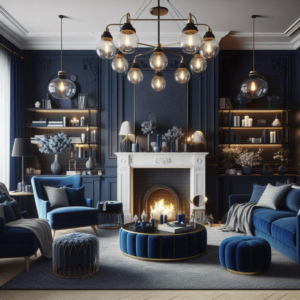 Embrace bold navy accents for an elegant blue living room