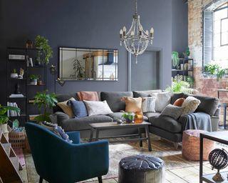 Layer textures like velvet and cotton in your blue living room