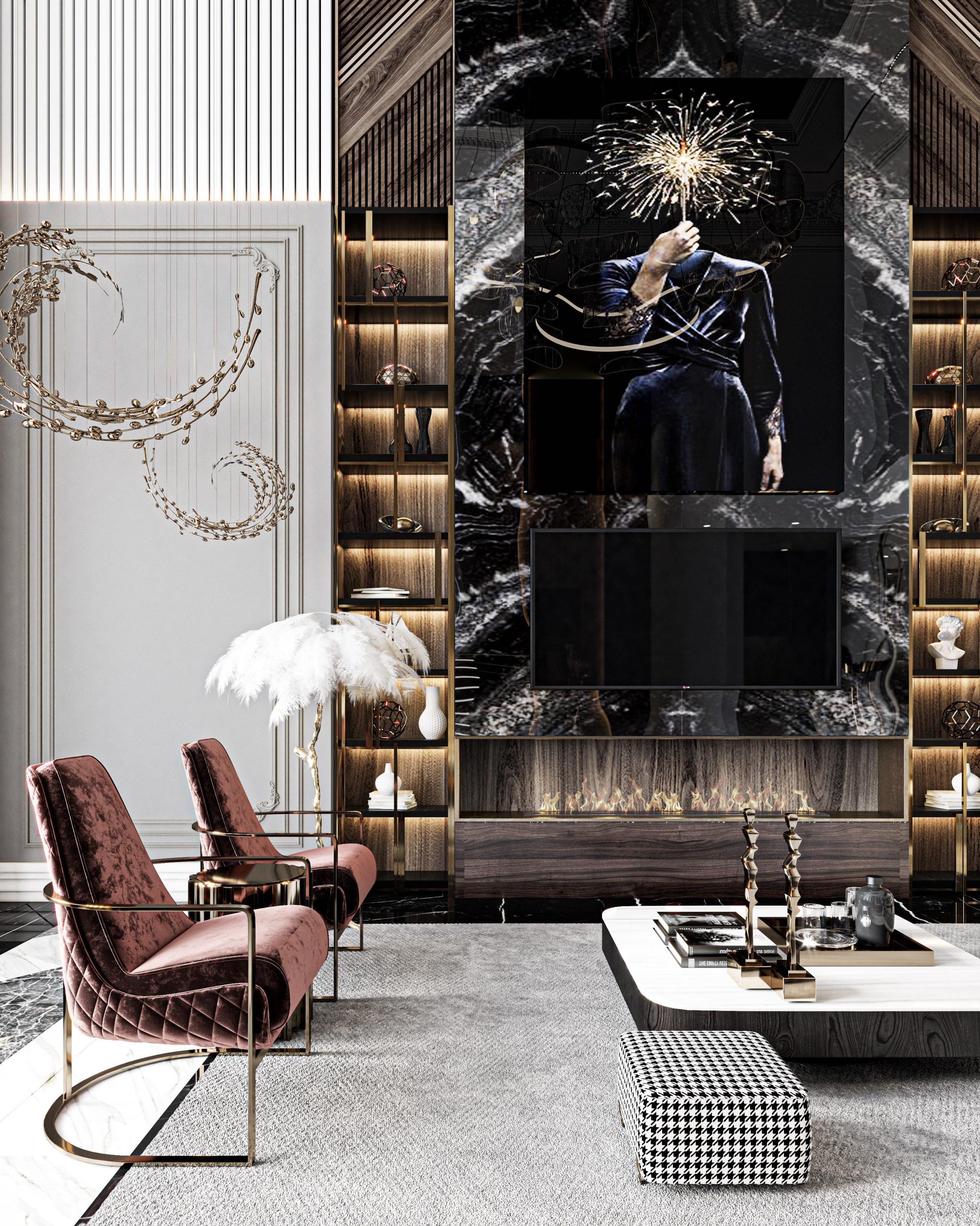 Sophisticated Luxe: Opulent details enhance your living room space