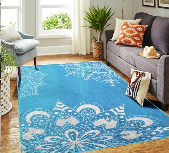 Choose a vibrant blue rug to tie the room together