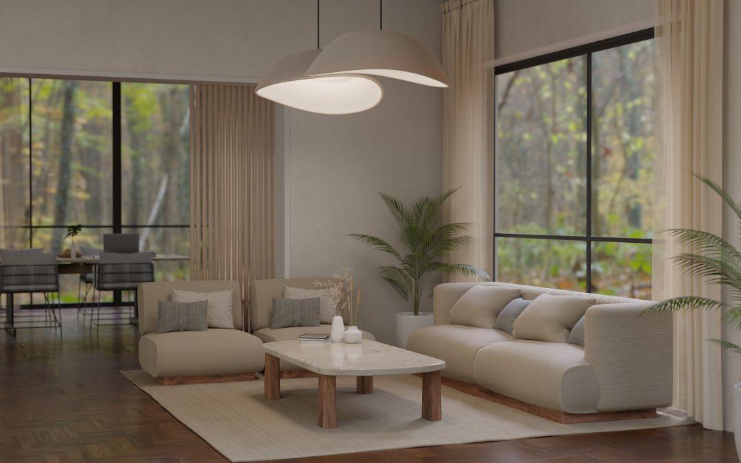 Opt for layered lighting to create ambiance in your contemporary living room