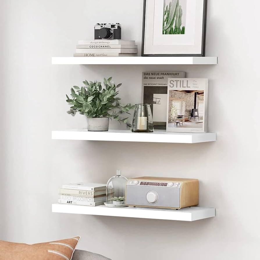 Install floating shelves to display decor stylishly in your contemporary living room