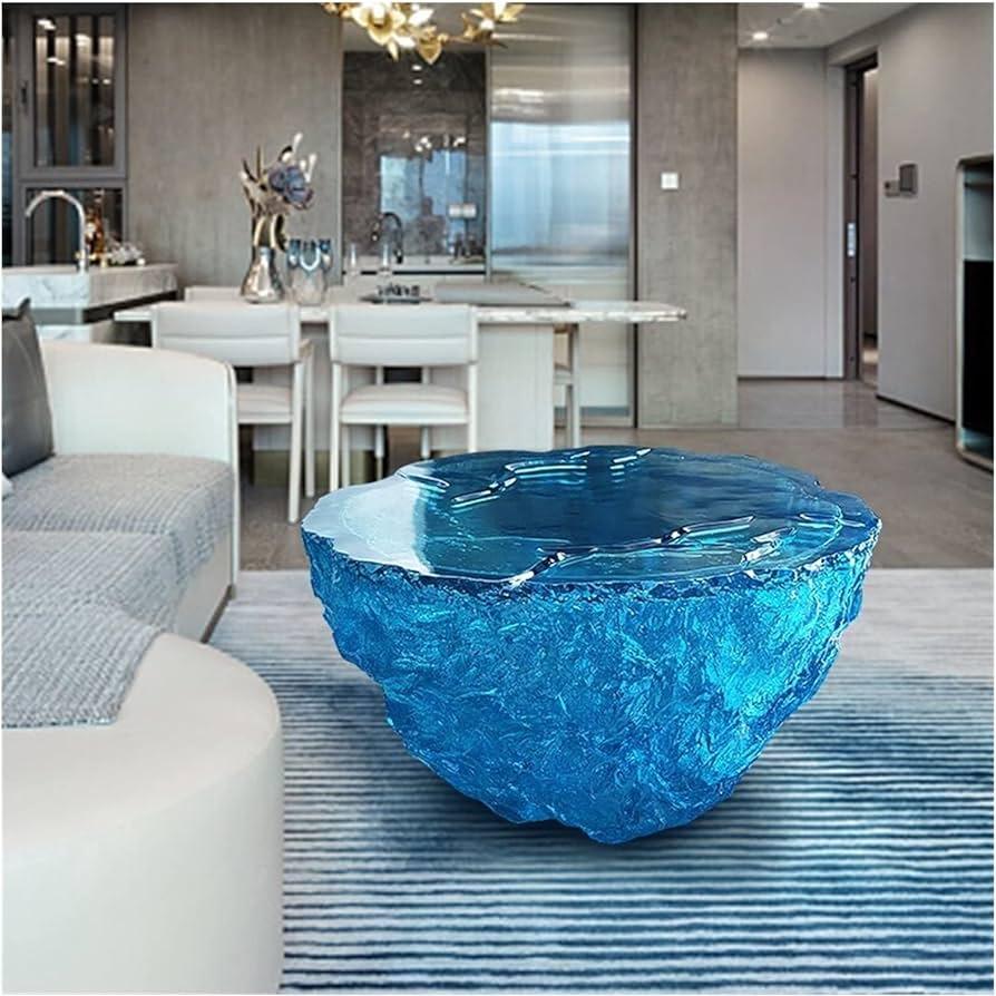 Select a statement blue coffee table to anchor the space