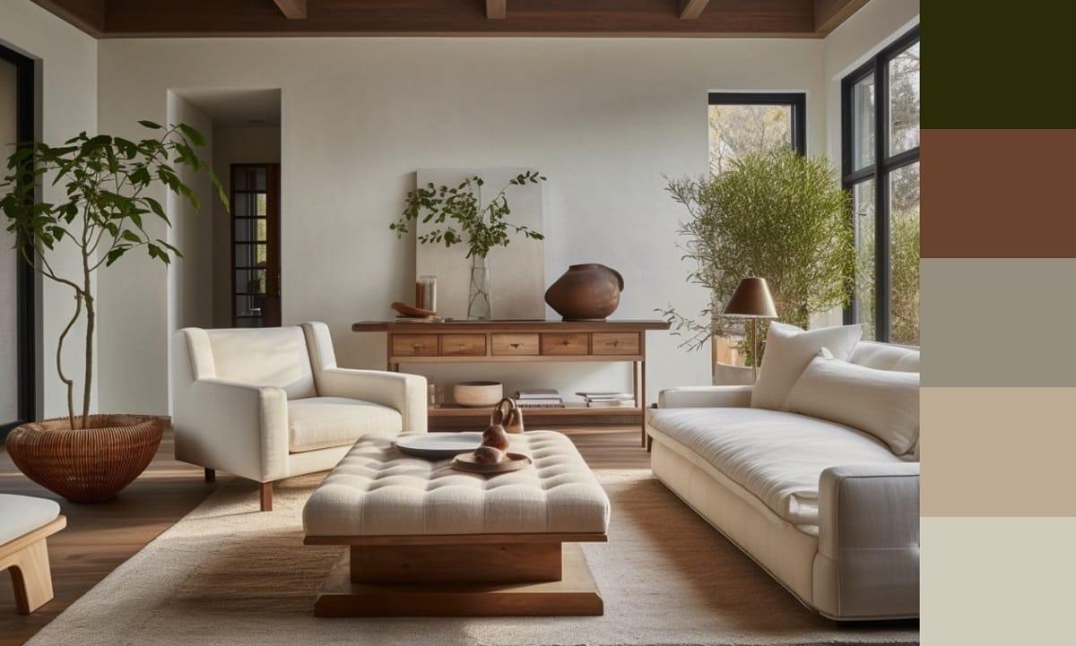 Use earthy color palettes like browns, greens, and soft neutrals in your Earthy Living Room