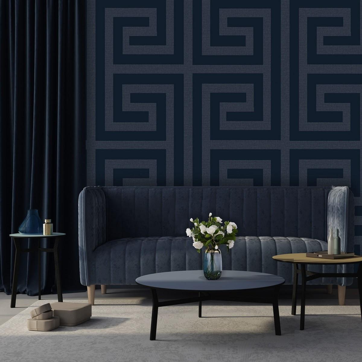 Experiment with blue wallpaper to transform your living rooms vibe