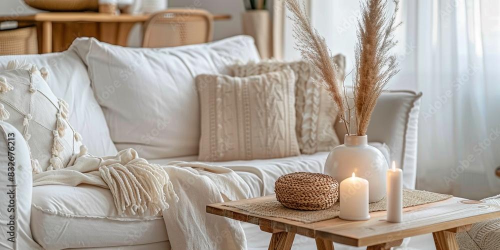 Use aromatic candles for a soothing atmosphere in your serene Boho Living Room
