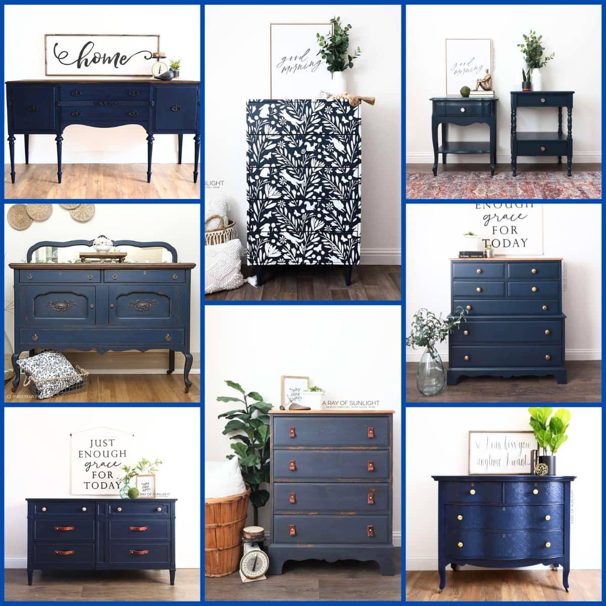 Paint furniture pieces blue for a cohesive look