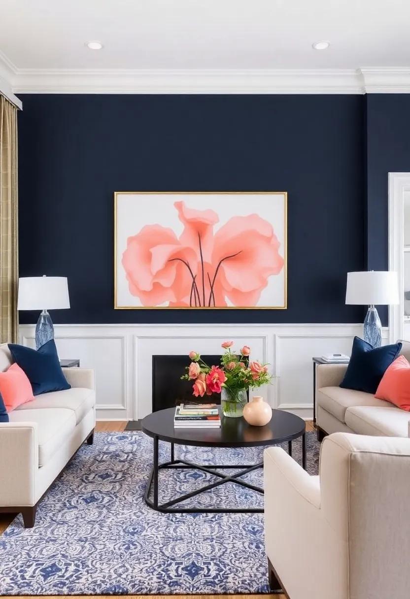 Transform Your Living Room: Embracing Navy and Coral for a Chic Aesthetic