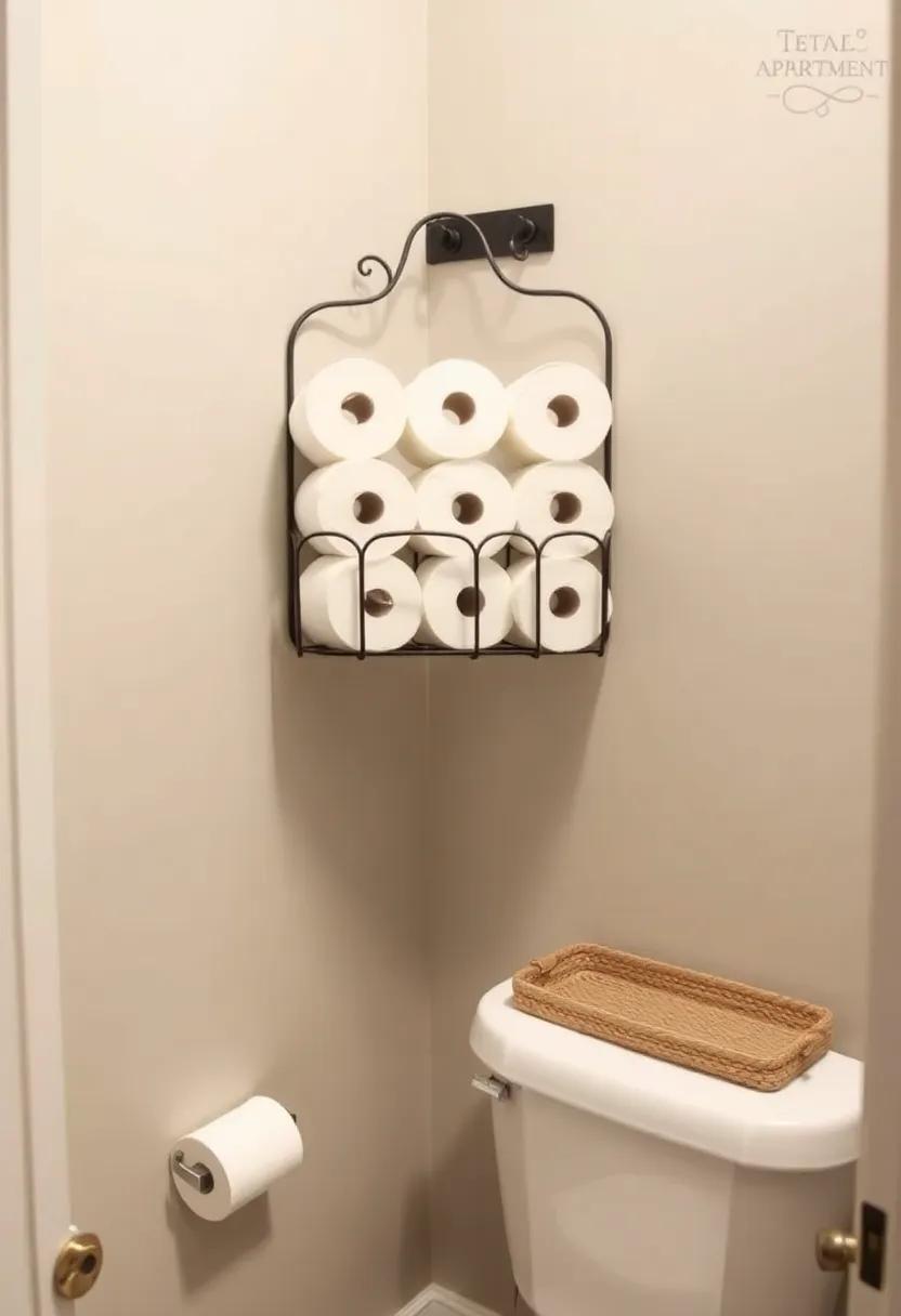 15) Extra Toilet Paper Storage: Create an attractive and functional display for extra rolls with a⁢ decorative holder or basket