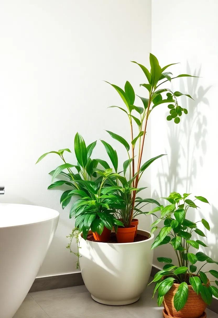 6)‍ Create a small indoor garden with potted plants that thrive in humid conditions, infusing the space with greenery and‌ freshness