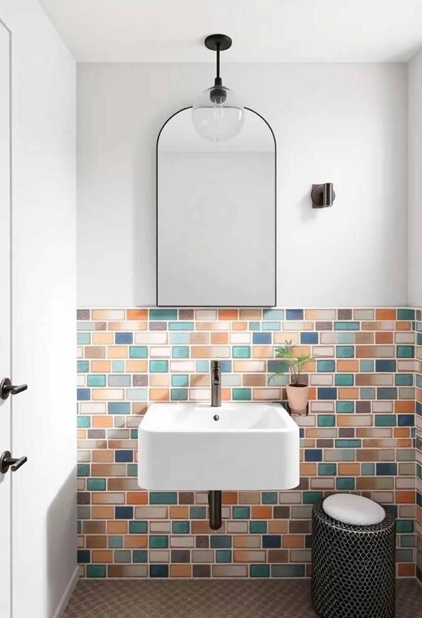21) ⁣Incorporate a statement backsplash behind the sink or mirror, using colorful tiles ​to inject character and charm