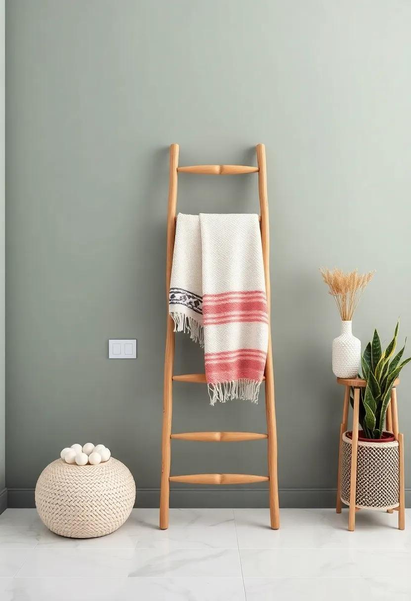 12) Replace your standard towel rack with a stylish ‌ladder for hanging towels, adding a relaxed, bohemian ‍flair to the room