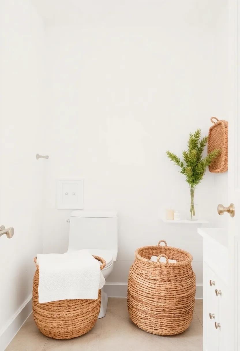 Woven Baskets: Blending Texture and Functionality for a Cozy Bathroom Look
