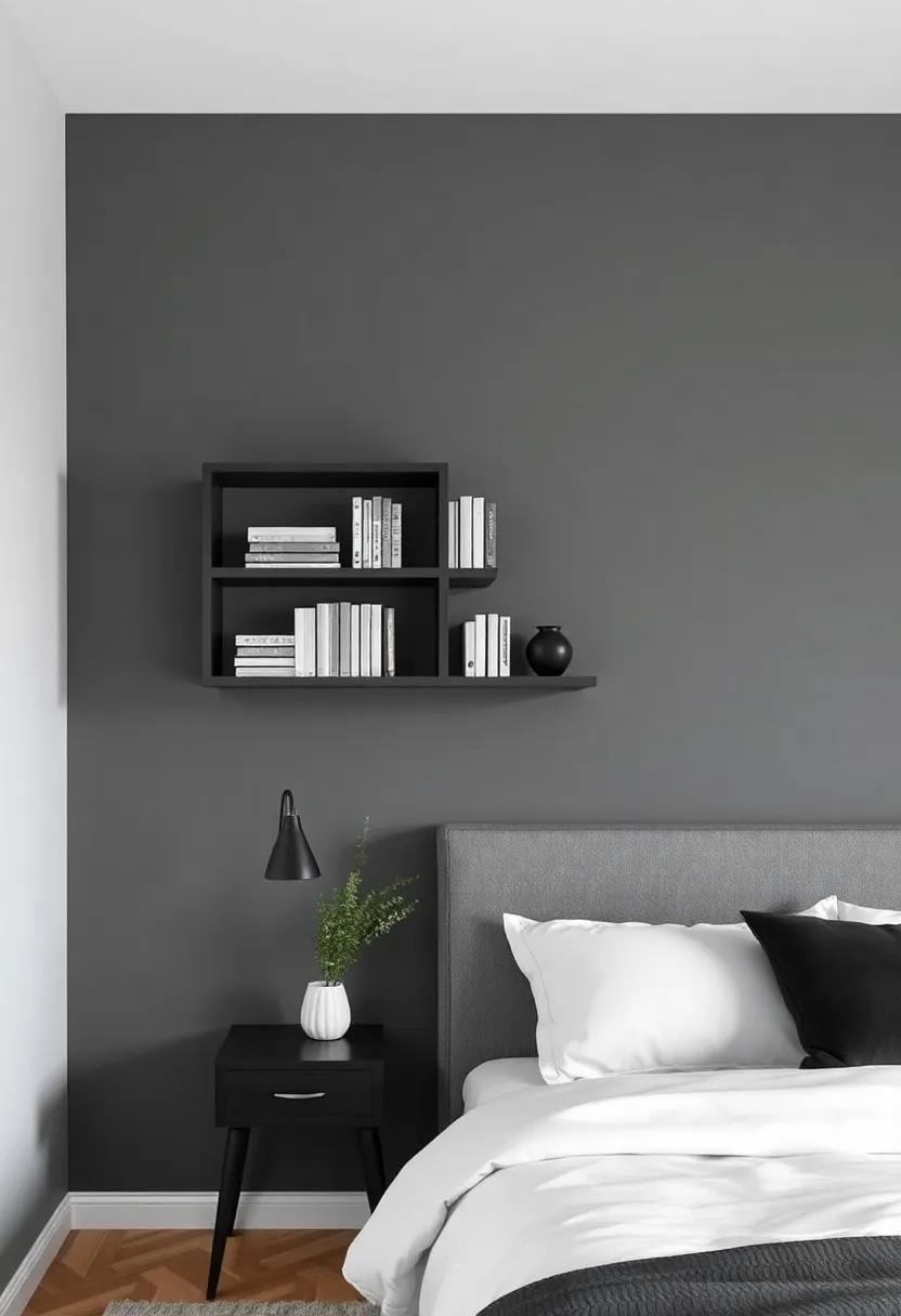 Creative‍ Use of Shelving to Showcase Black ⁢Wall designs