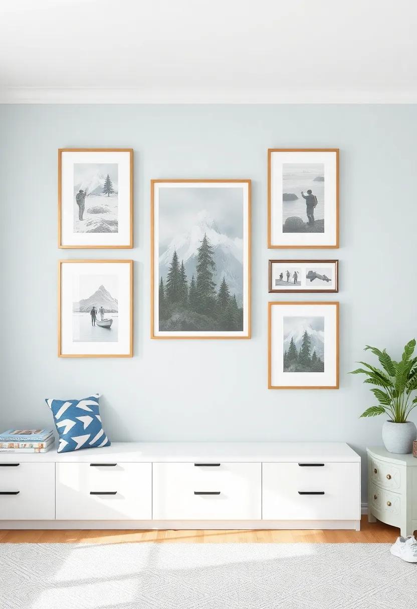 A Gallery ⁤Wall of Framed Adventure Art and Family Photos