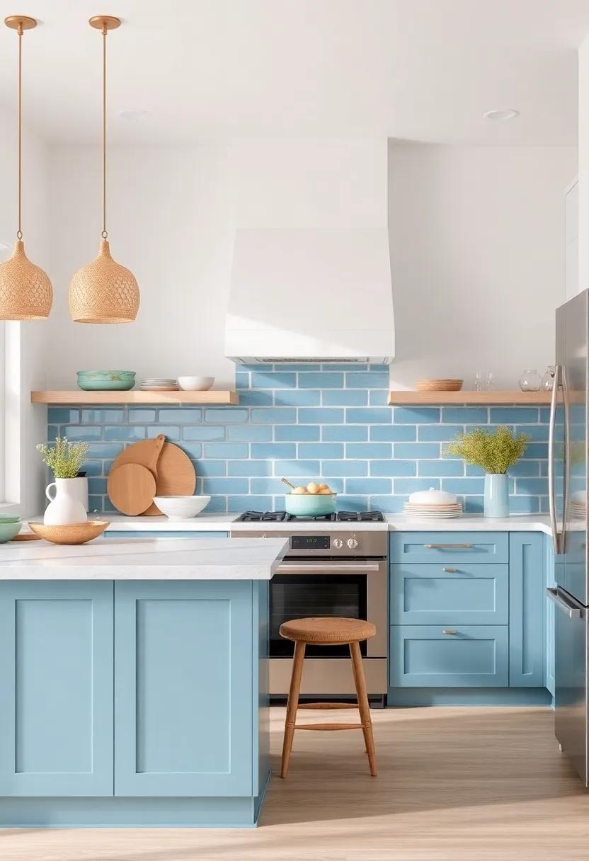 The allure of Soft Blues and Sandy ​Neutrals in Coastal Kitchens