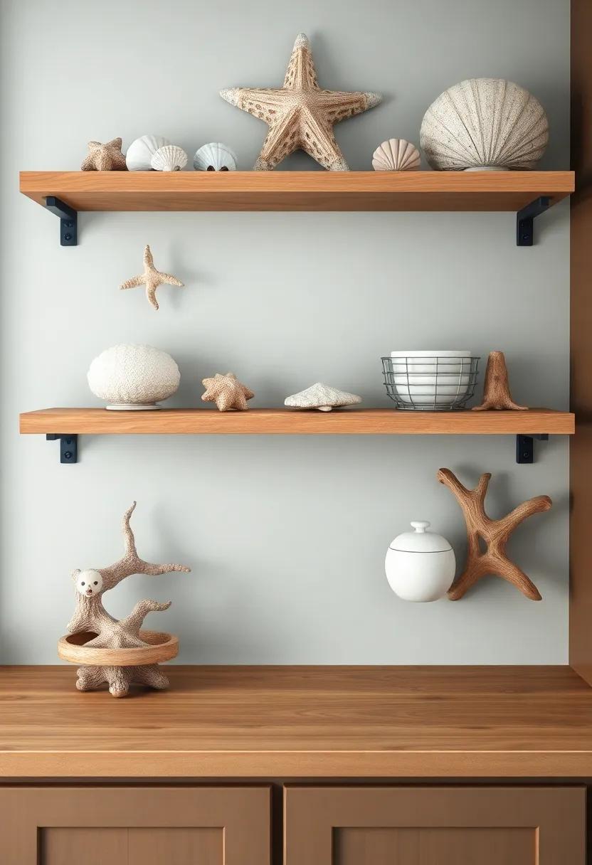 Open Shelving Displayed with Seashells and ⁣Driftwood Treasures
