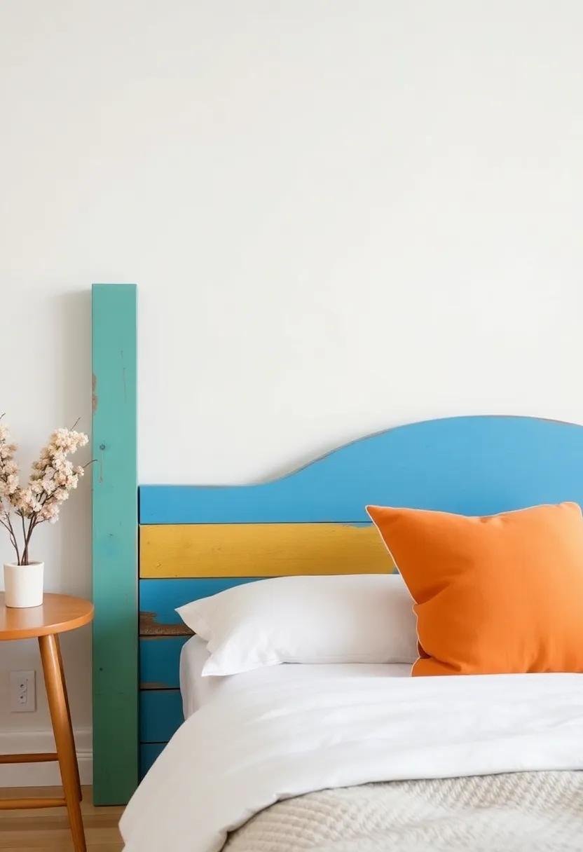 14) Colorful Painted Wood: ⁣Brightly painted wooden headboards add a splash of personality‌ and ⁢can be easily⁤ updated with trends