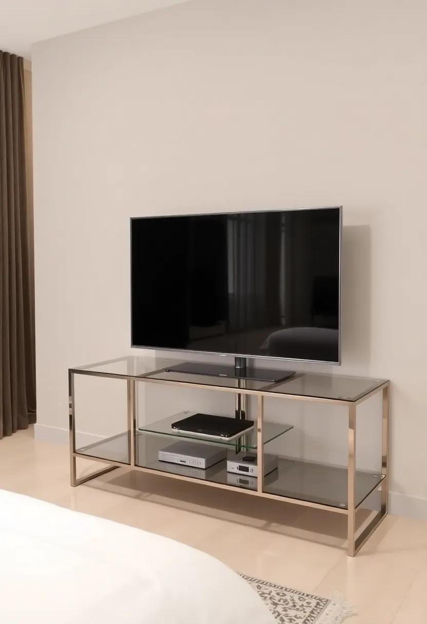 11) Elegant Glass &‌ Steel ‌–‍ A sophisticated unit that ⁤combines glass shelves‌ with a ⁣steel ​frame, ⁢creating a sleek,⁤ modern⁢ look ⁤that keeps your ​TV ⁢elegantly elevated