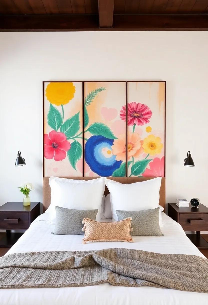 24) ‌Custom art panels: Commission a local ⁣artist to‍ create unique‌ art panels that double ‍as a headboard for a personal‍ and vibrant touch