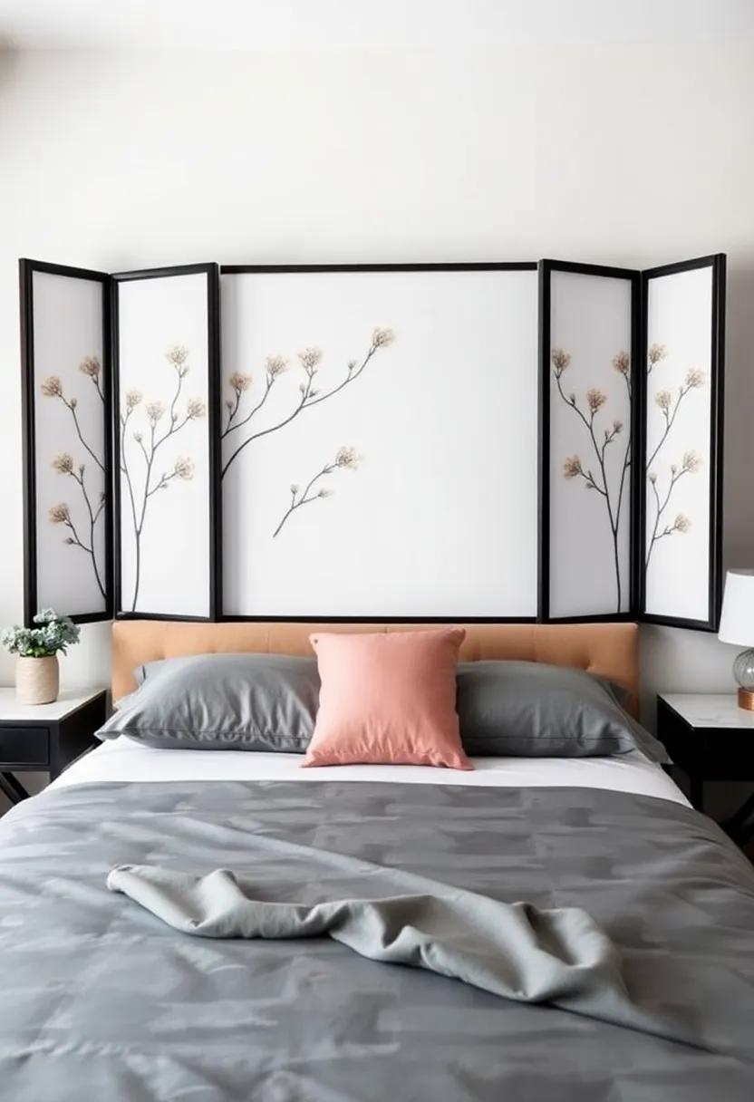 20) ‍Foldable Screen: A decorative⁤ folding screen as ⁣a headboard allows for creativity and ‌can​ easily be moved or changed for fresh looks
