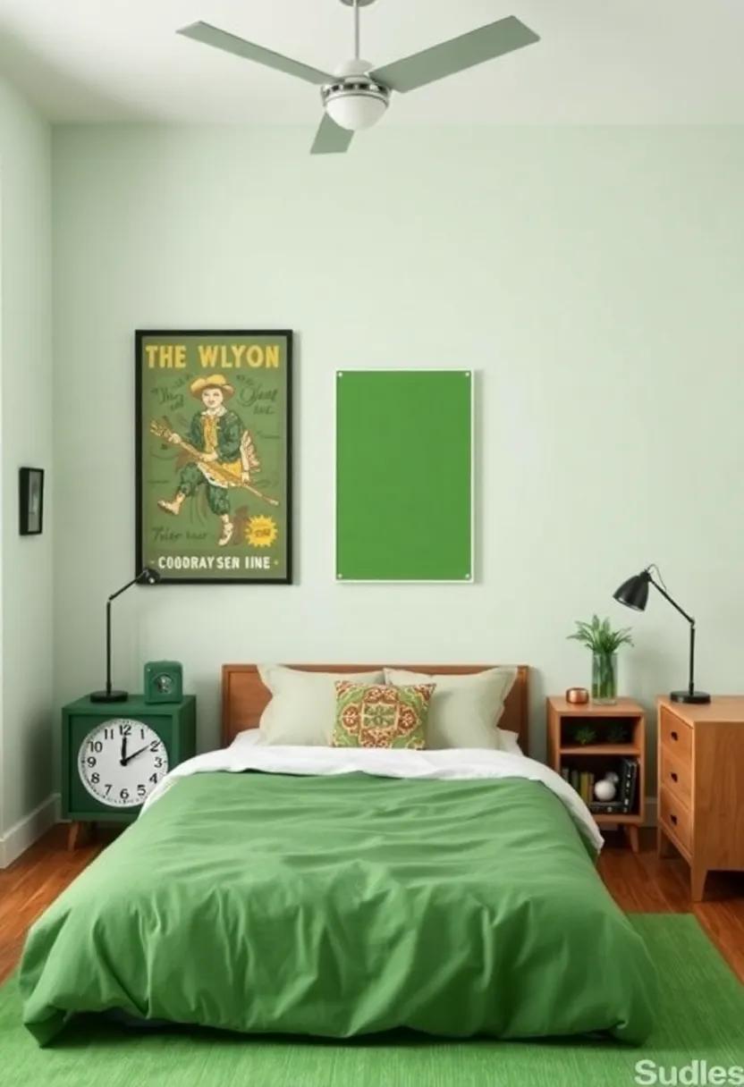 17) Vintage Finds: Source vintage ​items⁢ with a green‍ and black color palette, such as clocks or posters, for a unique retro‍ vibe