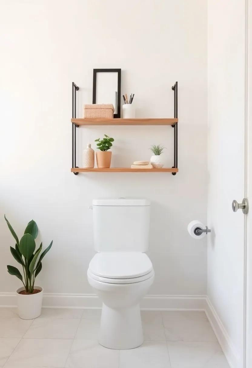 2) Install⁤ a wall-mounted‌ shelf above ⁣the toilet for extra storage space