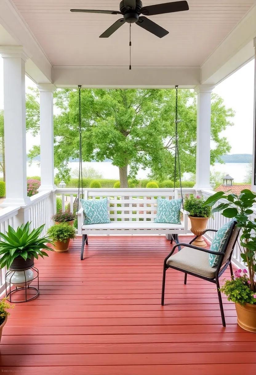 15) Garden View Focal Point: Position a bench ⁤or swing to face a garden or scenic view, turning your porch into a spectacular vantage point for morning coffee