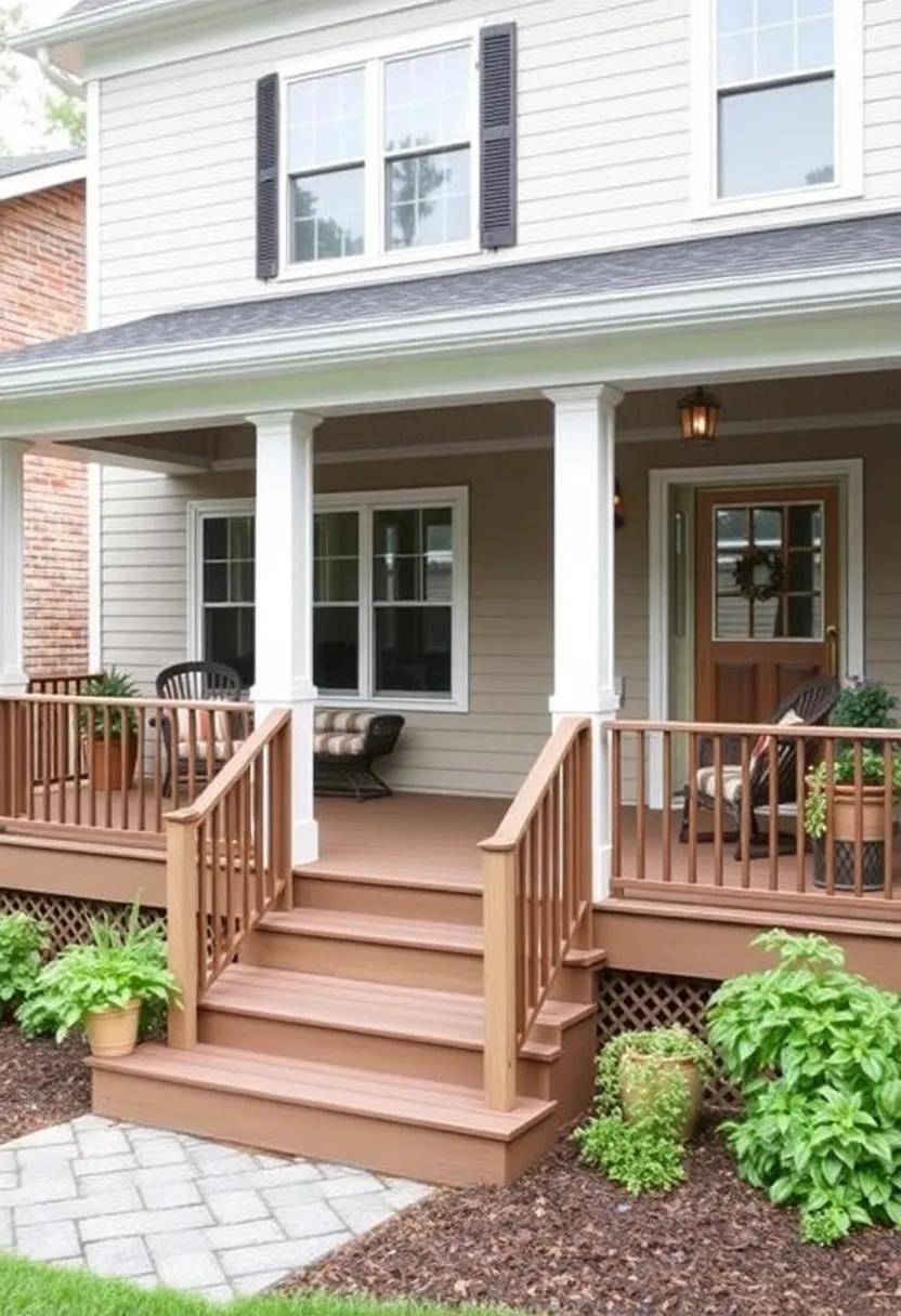 16) Multi-Level Decking: Elevate the style of your front⁣ porch with multi-level decking ⁤that creates distinct ‍spaces for ⁤lounging, dining, and gardening