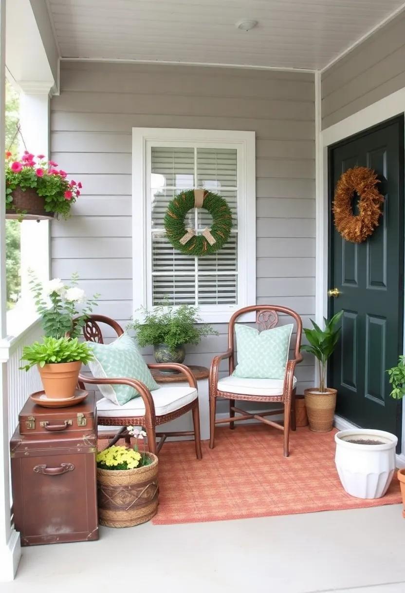 13) Vintage Finds: Decorate​ your porch with⁣ eclectic vintage pieces such as an old suitcase or antique furniture, adding‌ character and charm to your space