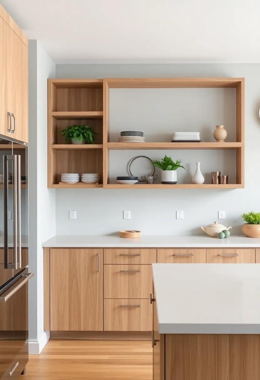 Open Shelving Solutions to Showcase Oak Charm and Gray Sophistication
