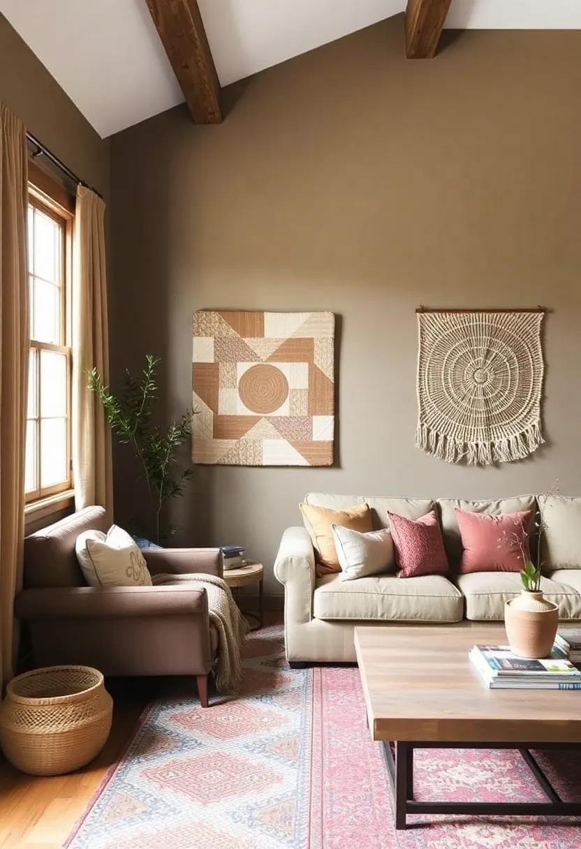 24) Vintage Textures: Incorporate vintage textiles like quilts or woven wall hangings for a layered, lived-in look