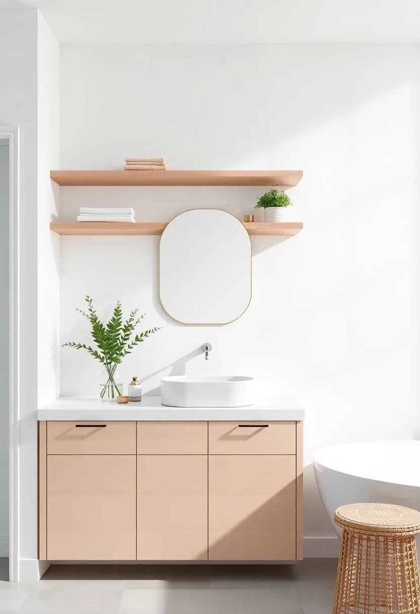 utilizing Open Shelving for an Organized Minimalist Bathroom Look