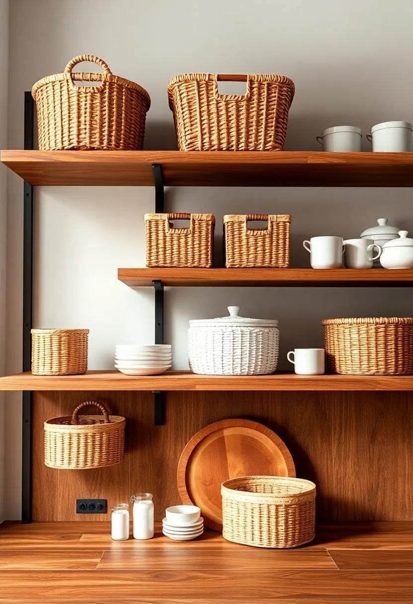 Baskets and Bins:⁤ Stylish Storage solutions on Rustic Shelves