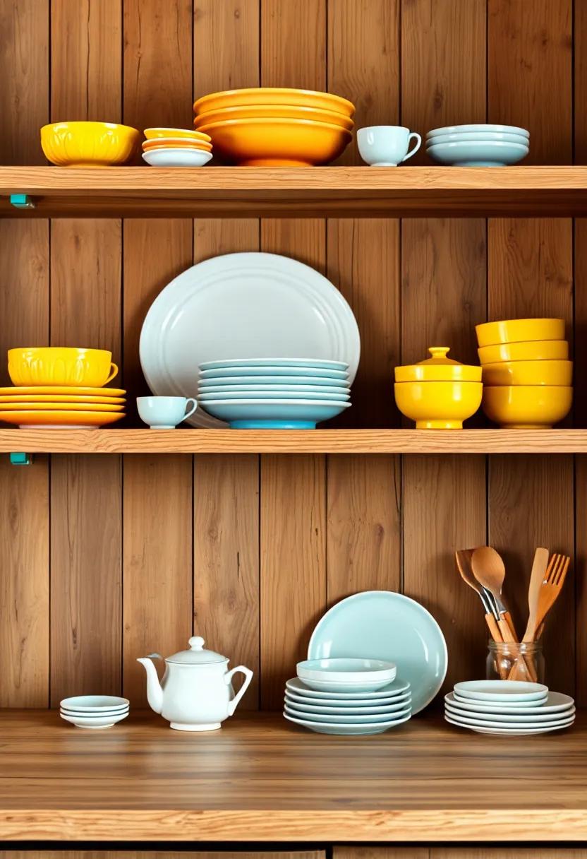 Colorful Ceramic Dishware That Brings Life to Wooden‍ Shelving