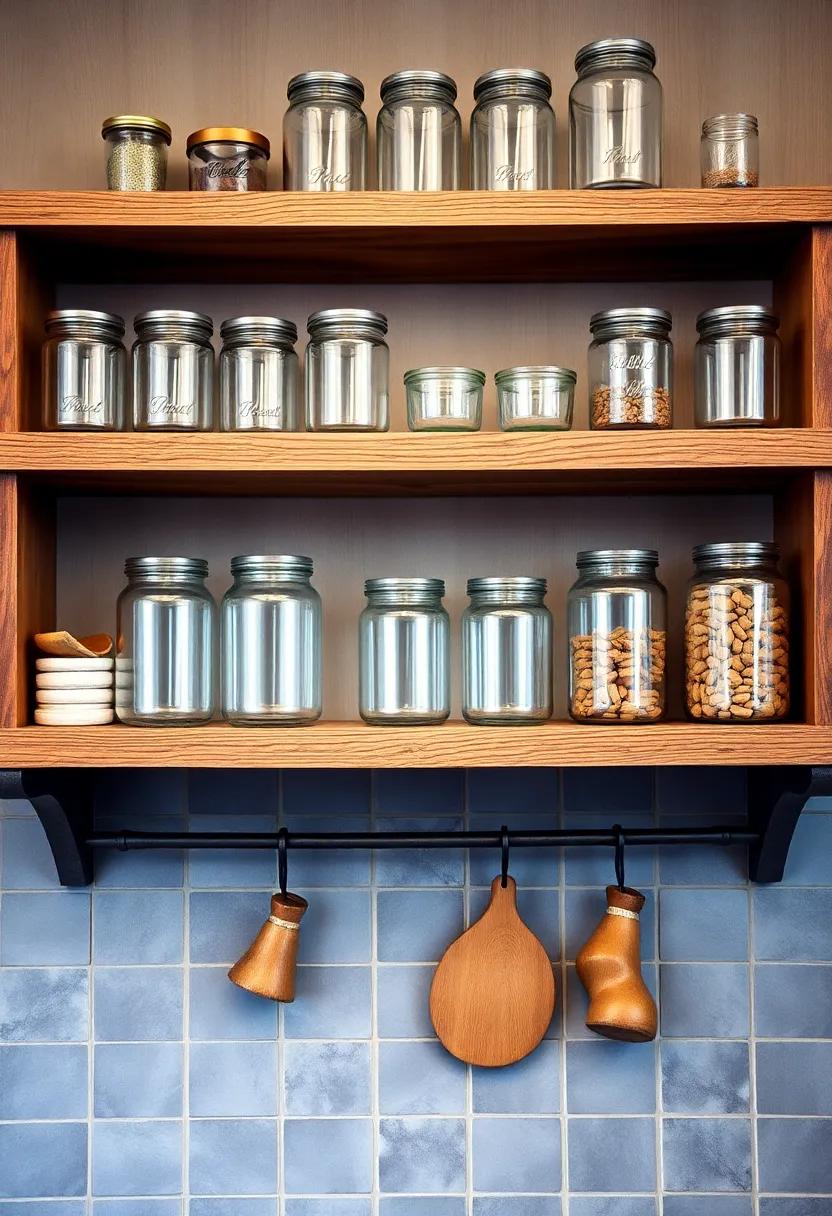 Delicate Glass ​Jars on Rustic⁢ Shelves for a Touch of Farmhouse Style