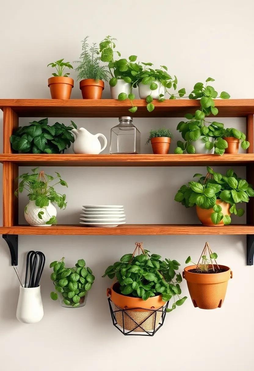 Hanging Herb Gardens as Practical Decor on Kitchen Shelves