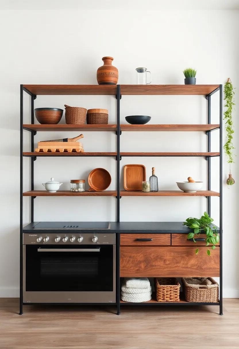 Mixed Material Shelving: Wood and Metal for a‌ Trendy Kitchen ‍Style