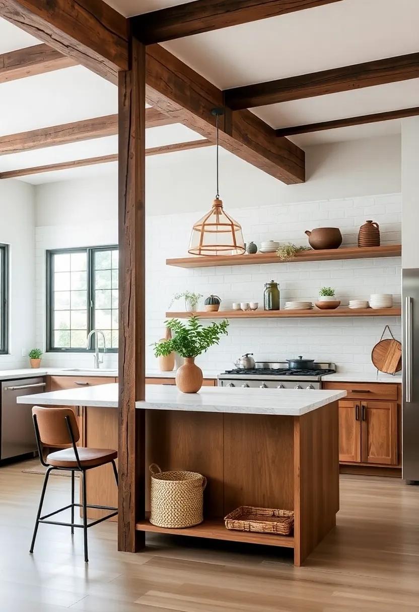 Rustic Exposed Beams with Custom Shelving for a Cozy ⁢Vibe