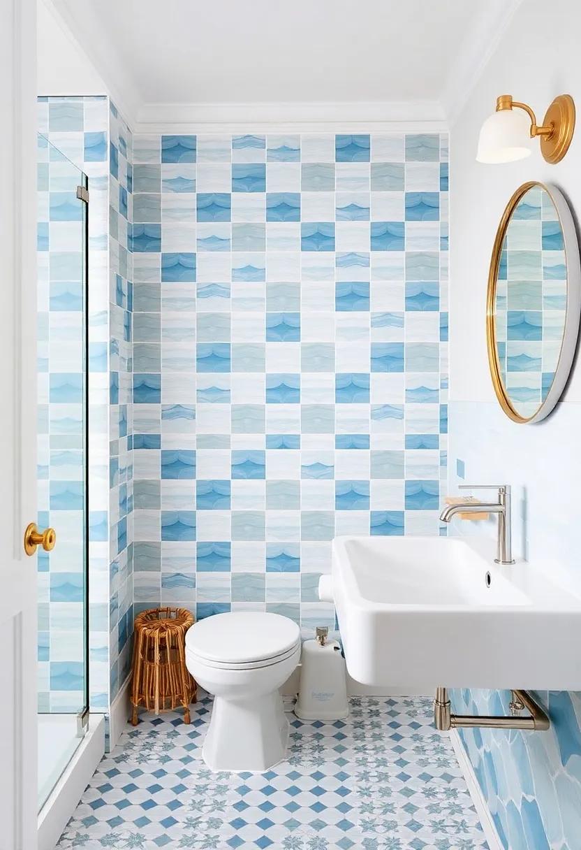 17) Coastal Inspiration:⁣ Channel a‍ seaside vibe with⁣ geometric tiles‌ in hues of blue and white,reminiscent of ocean ‌waves and sandy shores