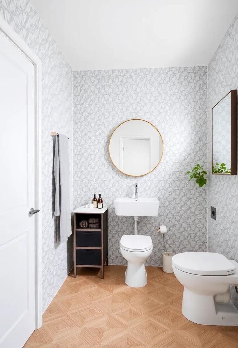 9)⁤ Textured Walls: Appreciate a bathroom where textured geometric tiles provide depth⁤ and interest, complemented by sleek storage and minimalist ⁤decor