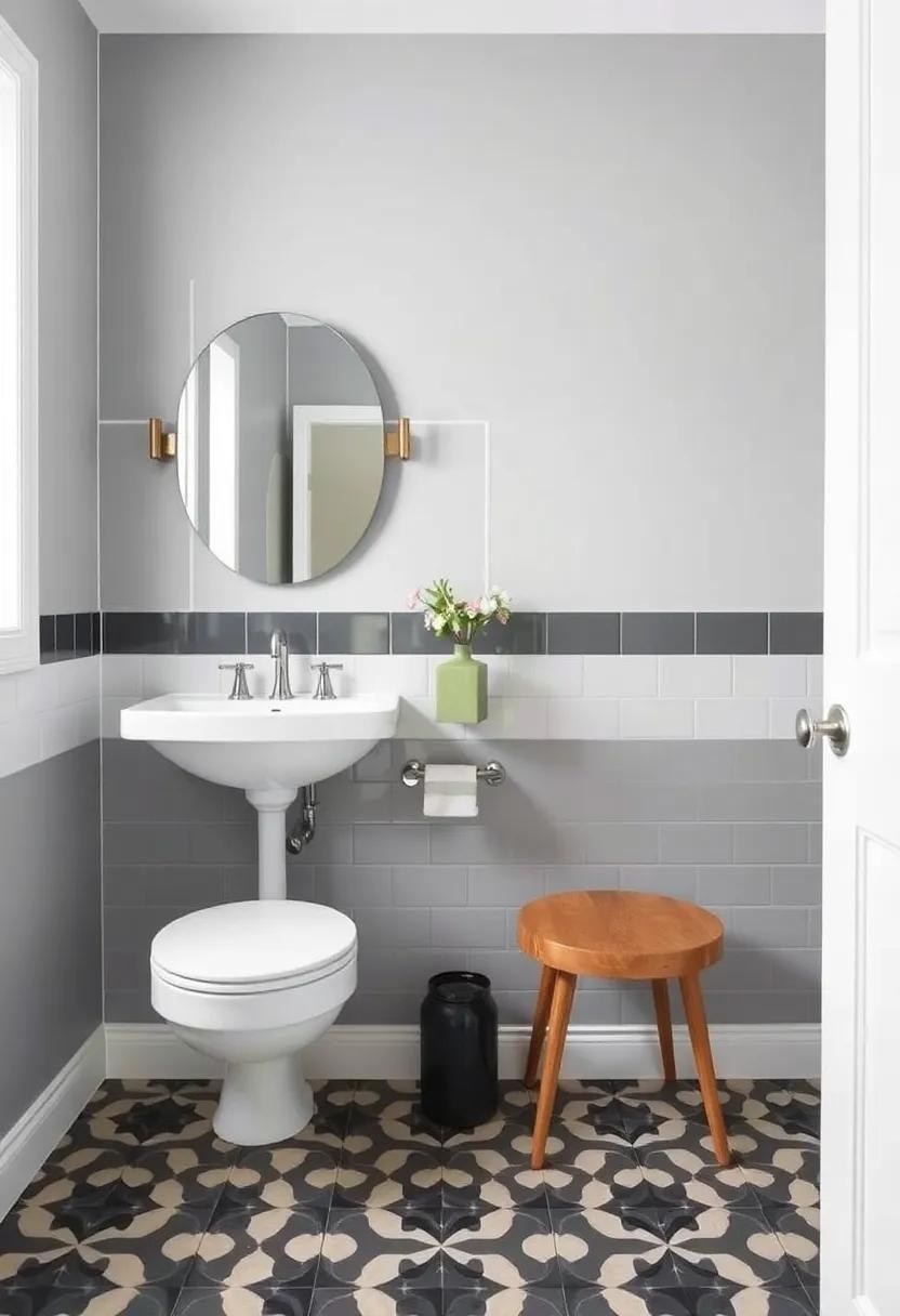 7) Vintage Charm: Explore a retro-inspired bathroom‍ featuring classic geometric floor tiles, ⁢balanced by contemporary fixtures and subdued colors