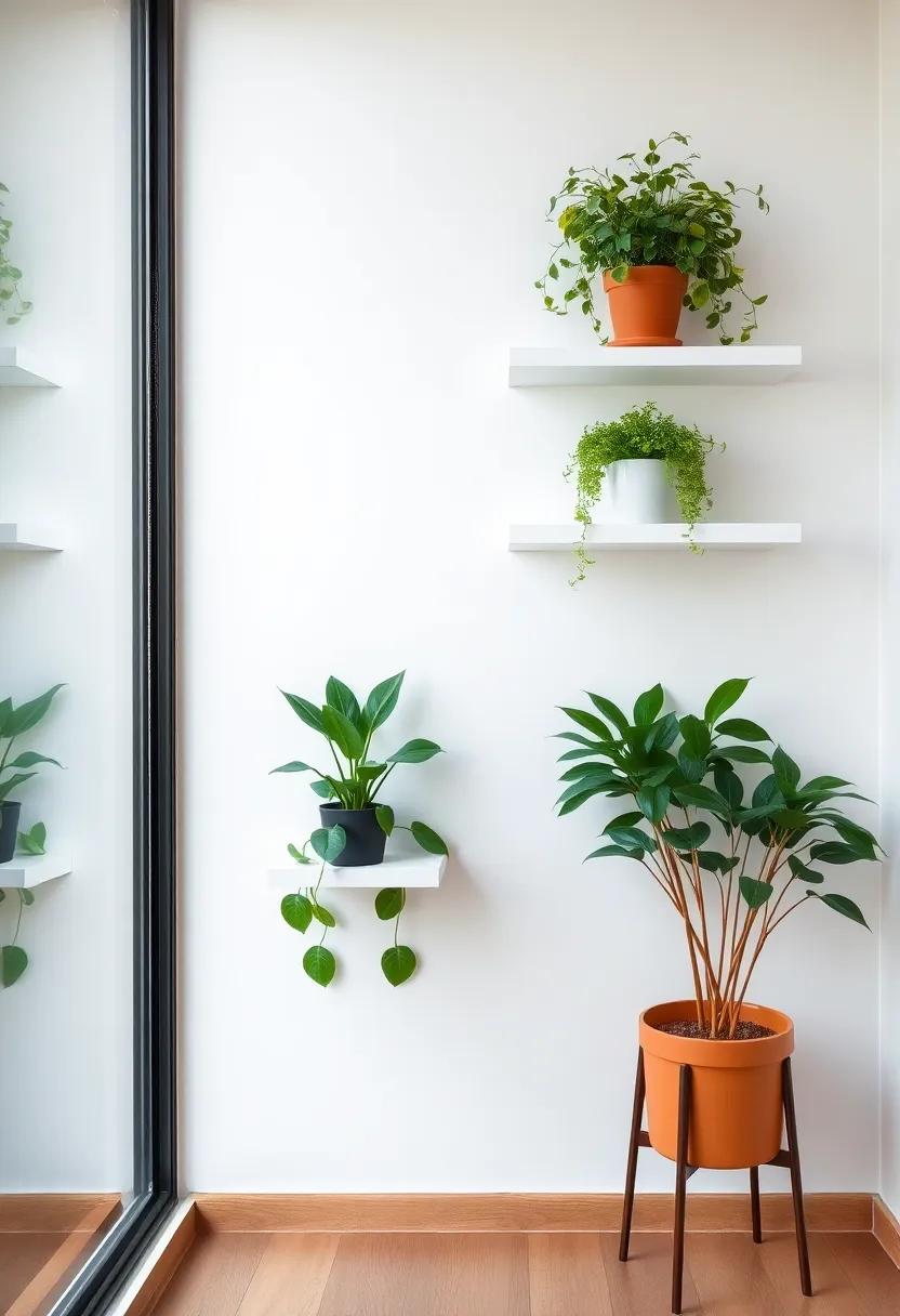 Embracing‍ Minimalism Through Sleek Wall‍ Shelves⁢ and Potted Plants