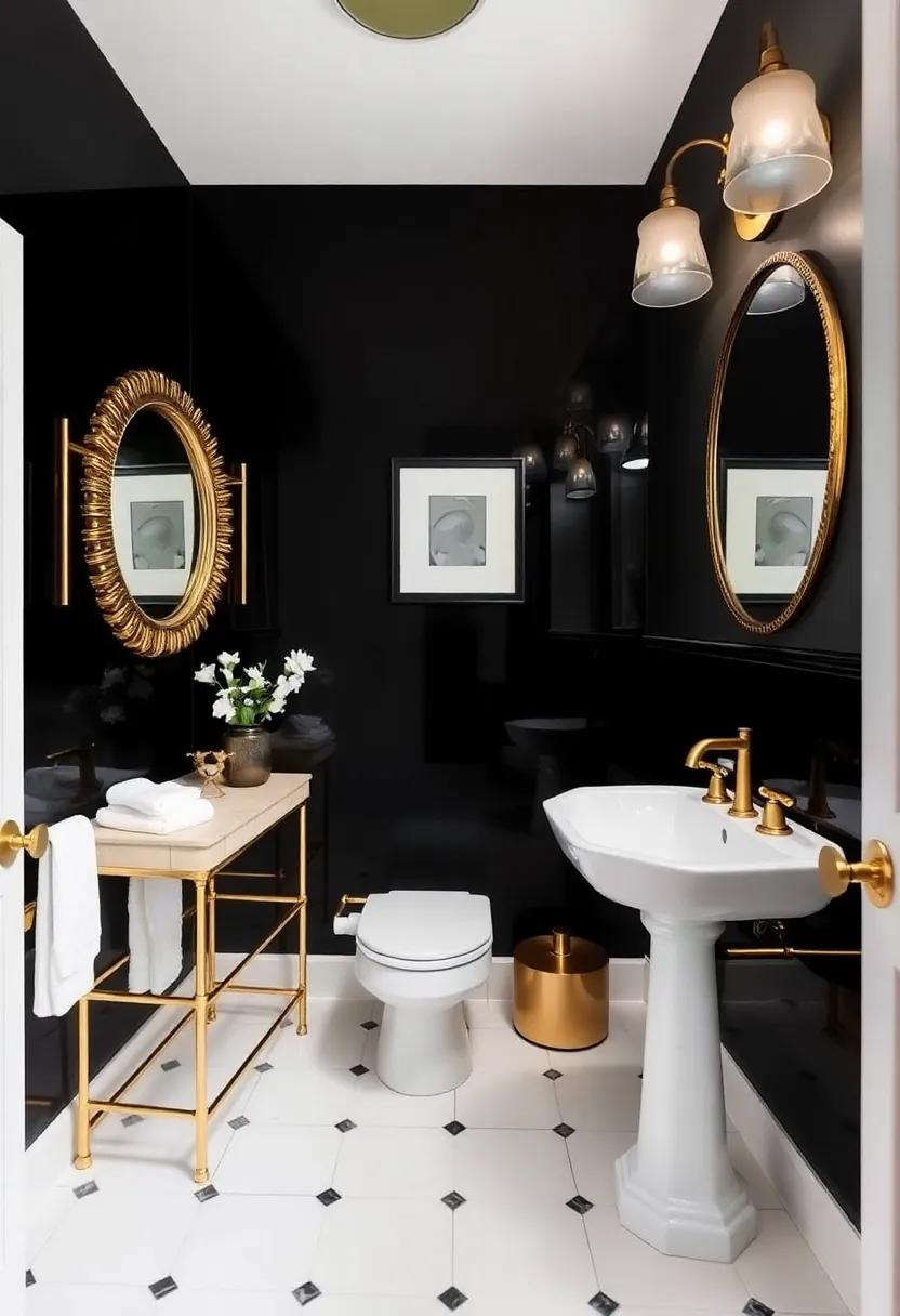 4) Bold Black and ⁤gold: Make a⁣ statement with a dramatic‌ black‌ backdrop‍ contrasted by luxurious gold fixtures and accessories for an opulent feel