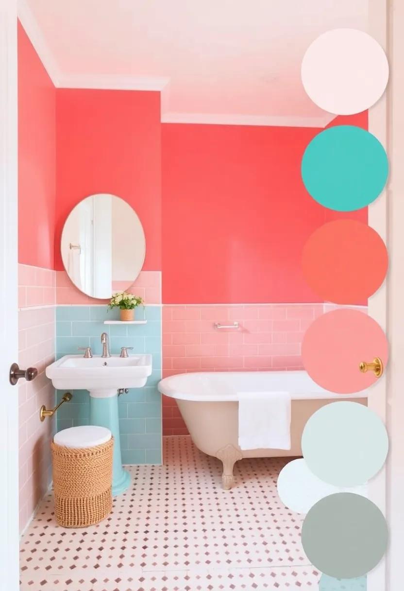11) Bright Coral⁤ and ⁣Light ⁤Aqua: Energize⁣ your bathroom⁣ with ‍vibrant ⁢coral paired with refreshing aqua‍ shades that ⁢invite relaxation